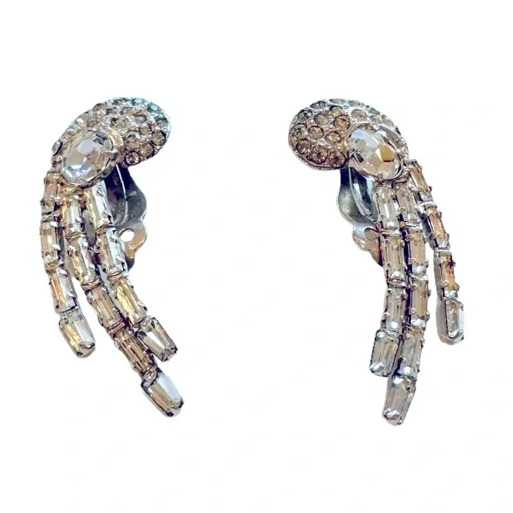 Vintage Comet Style Rhinestone Earrings. Clip-on. EUC - Picture 2 of 5